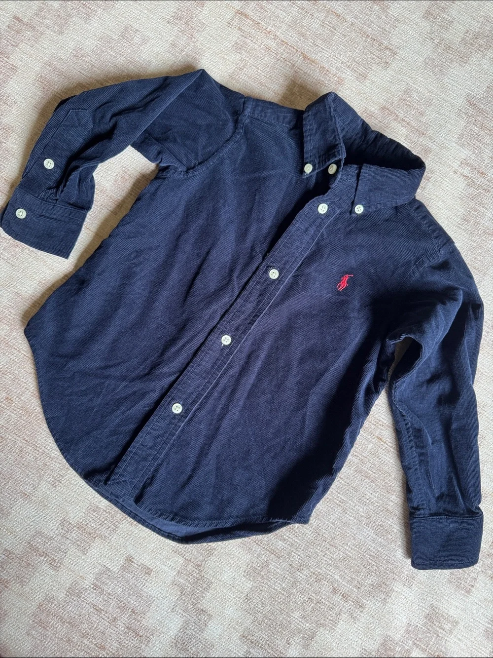 Ralph Lauren Kids Navy Button-Down Corduroy Shirt with Red Pony Logo size 2T
